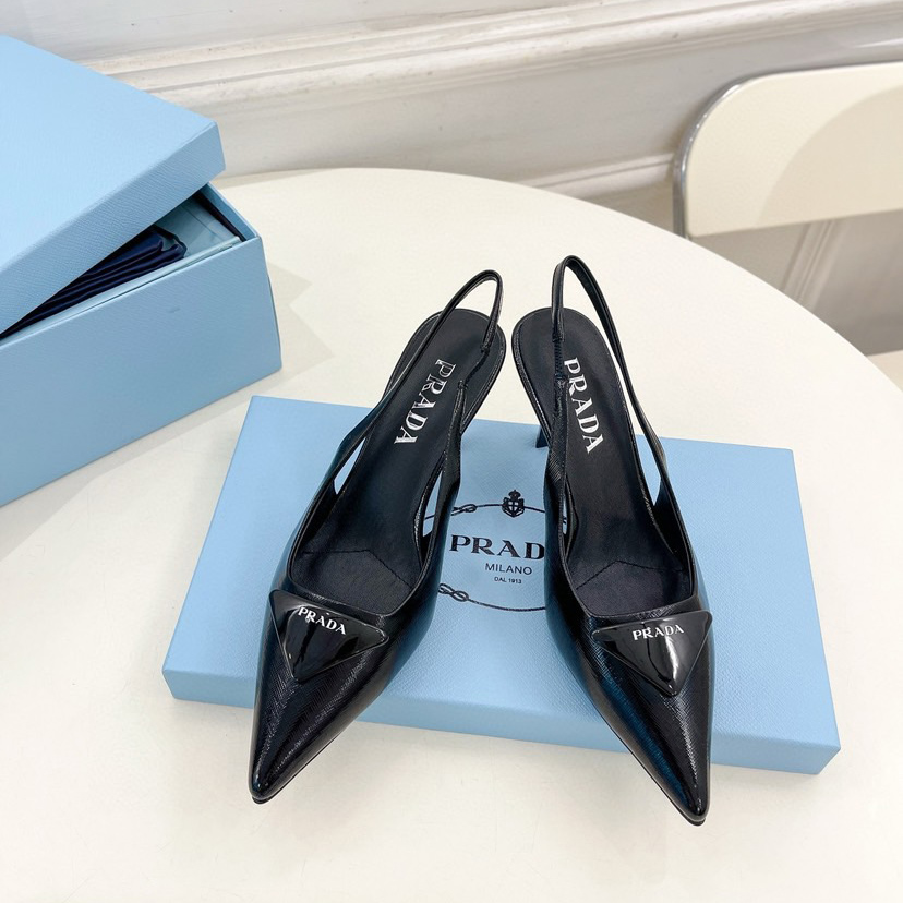 Женские открытые лаковые туфли Prada 24SS Saffiano, 7.5 см